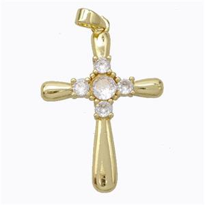 Copper Cross Pendant Pave Zirconia Gold Plated, approx 23-30mm