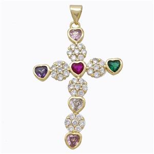 Copper Cross Pendant Micropave Zirconia Gold Plated, approx 28-38mm