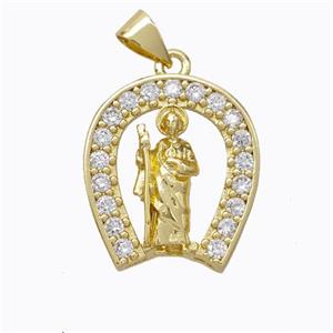 Saint Jude Charms Copper Pendant Pave Zirconia Gold Plated, approx 18-20mm