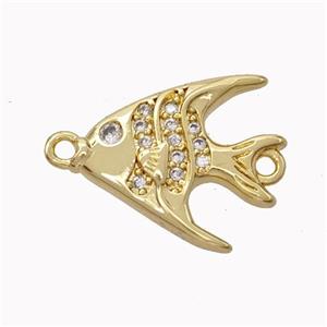 Copper Fish Connector Micropave Zirconia Gold Plated, approx 14-16mm