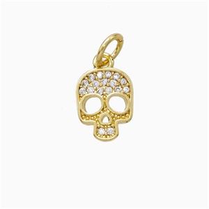 Halloween Skull Charms Copper Pendant Pave Zirconia Gold Plated, approx 7.5-10mm