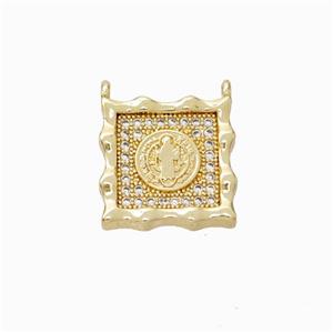 Jesus Charms Copper Pendant Micropave Zirconia Square 2loops Gold Plated, approx 14mm