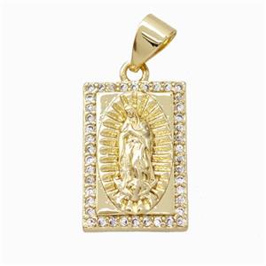 Virgin Mary Charms Copper Rectangle Pendant Pave Zirconia Gold Plated, approx 11-16.5mm