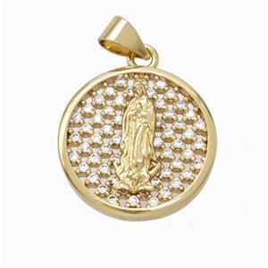 Jesus Charms Copper Circle Pendant Micropave Zirconia Gold Plated, approx 18mm