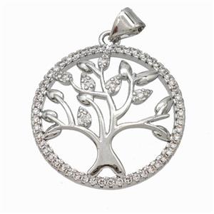 Copper Tree Pendant Micropave Zirconia Platinum Plated, approx 25mm