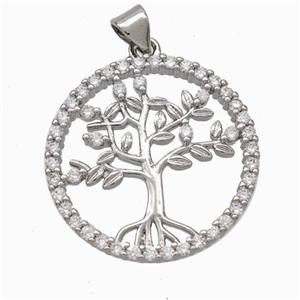 Copper Tree Pendant Micropave Zirconia Platinum Plated, approx 25mm