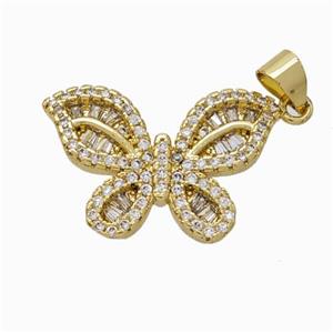 Copper Butterfly Pendant Micropave Zirconia Gold Plated, approx 15-23mm