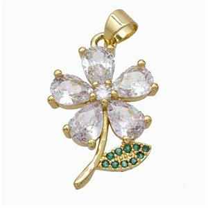 Copper Flower Pendant Micropave Zirconia Gold Plated, approx 16-23mm