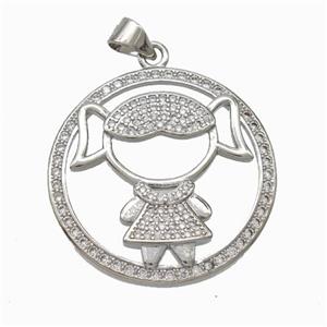 Copper Girl Kids Pendant Pave Zirconia Platinum Plated, approx 27mm