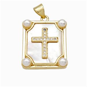 Copper Cross Pendant Pave Zirconia Shell Resin 18K Gold Plated, approx 18-20mm