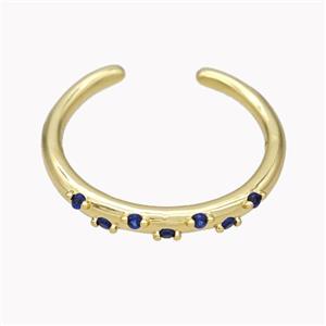 Copper Ring Micropave Blue Zirconia Gold Plated, approx 18mm dia