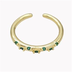 Copper Ring Micropave Green Zirconia Gold Plated, approx 18mm dia