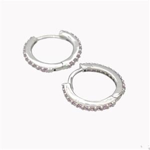 Copper Hoop Earrings Pave Zirconia Platinum Plated, approx 14mm