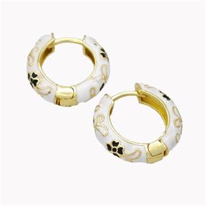 Copper Hoop Earrings White Enamel Flower Gold Plated, approx 20mm