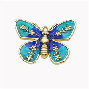 Copper Butterfly Pendant Teal Enamel Gold Plated, approx 18-22mm