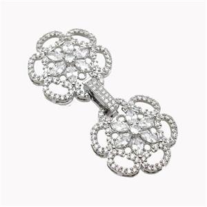 Copper Clasp Pave Zirconia Flower Platinum Plated, approx 24mm, 53mm