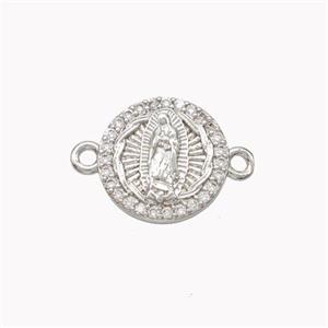 Virgin Mary Charms Copper Connector Pave Zirconia Platinum Plated, approx 12mm