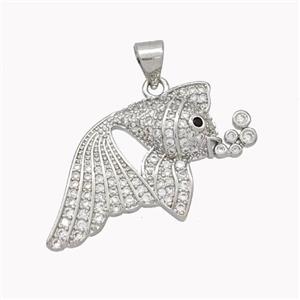 Copper Fish Pendant Pave Zirconia Platinum Plated, approx 16-28mm