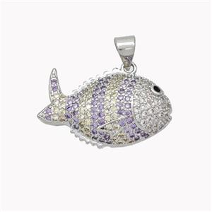 Copper Fish Pendant Micropave Zirconia Platinum Plated, approx 14-23mm