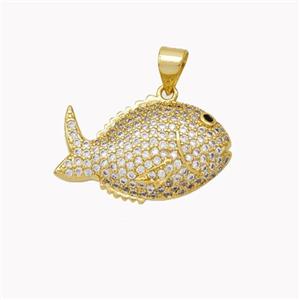 Copper Fish Pendant Micropave Zirconia Gold Plated, approx 14-23mm