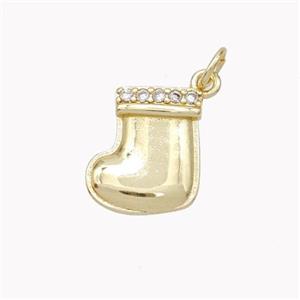 Christmas Stocking Charms Copper Pendant Pave Zirconia Gold Plated, approx 12mm