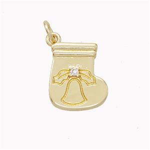 Christmas Stocking Charms Copper Pendant Pave Zirconia Gold Plated, approx 12-14mm