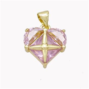 Pink Crystal Glass Heart Pendant Gold Plated, approx 14mm