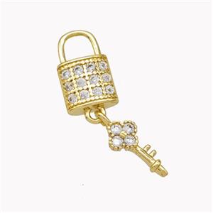 Copper Lock Key Pendant Pave Zirconia Gold Plated, approx 8-12mm, 5-10mm