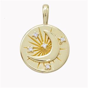 Copper Moon Pendant Pave Zirconia Gold Plated, approx 18mm