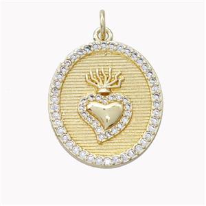 Copper Heart Pendant Pave Zirconia Gold Plated, approx 19-22mm