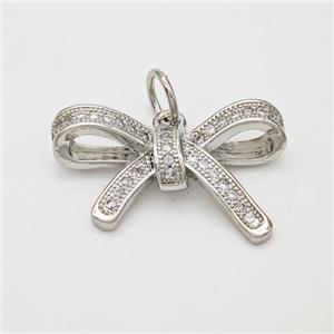 Copper Bow Pendant Micropave Zirconia Platinum Plated, approx 15-22mm