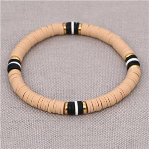 Polymer Clay Bracelet, stretchy, khaki, approx 6mm, 16cm length