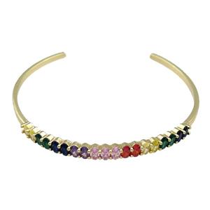 Copper Bangle Pave Multicolor Zircon Gold Plated, approx 5mm, 60-65mm