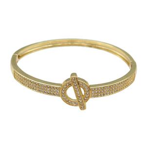 Copper Bangle Pave Zircon Gold Plated, approx 13-16mm, 53-55mm