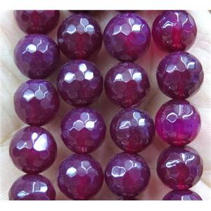 Agate beads, faceted round, deep hotpink, approx 12mm dia