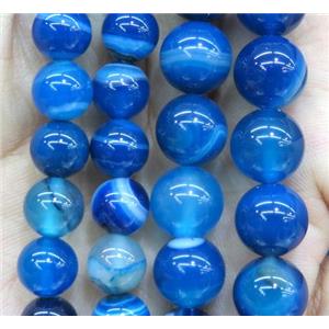 royal blue striped agate bead, round, approx 12mm dia