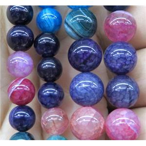 striped agate bead, round, mix color, approx 6mm dia