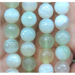 lt.green striped agate bead, faceted round, approx 6mm dia