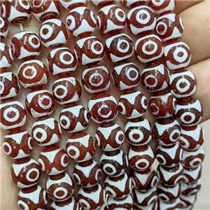 Tibetan Agate Beads Red Smooth Round Evil Eye, approx 10mm dia, 35pcs per st