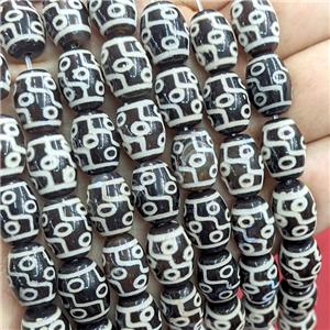 Tibetan Agate Barrel Beads Evil Eye Black, approx 10-14mm, 25pcs per st