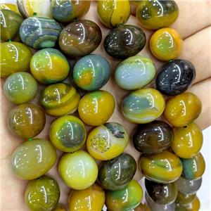 Natural Stripe Agate Egg Beads Olive Dye, approx 15-20mm