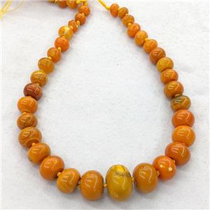 Natural Agate Rondelle Beads Graduated Orange Dye Smooth, approx 12-30mm