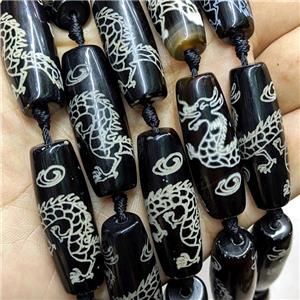 Tibetan Agate Rice Beads Black White Dragon, approx 14-40mm, 8pcs per st