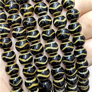 Tibetan Agate Beads Black Round Wave, approx 10mm, 35pcs per st