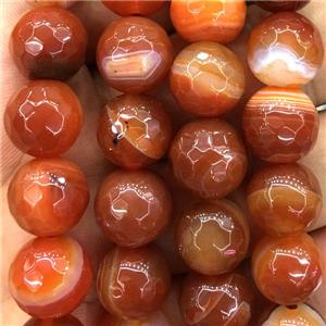red Striped Agate Beads, faceted round, approx 6mm dia