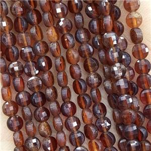 Natural Orange Garnet Beads Faceted Coin, approx 4mm
