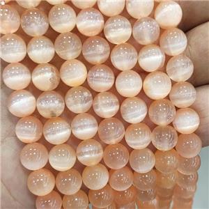 Natural Selenite Beads Peach Dye Smooth Round, approx 6mm dia