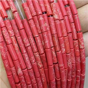 Synthetic Imperial Jasper Tube Beads Red, approx 4x13mm