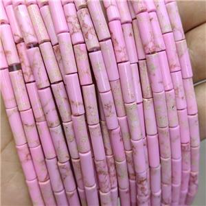 Synthetic Imperial Jasper Tube Beads Pink, approx 4x13mm