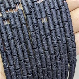 Black Lava Tube Beads, approx 4x13mm